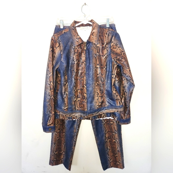 Harlow‎ vintage 3 piece faux leather animal print outfit jacket skirt pants - Picture 1 of 15